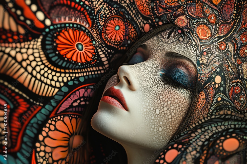Poster intricate abstract portrait with colorful patterns and textures