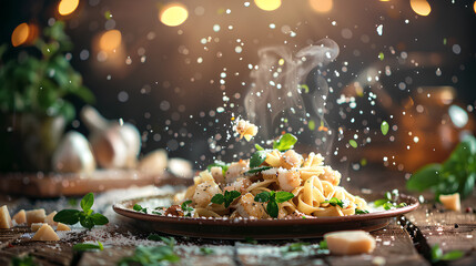  Crab Meat Pasta with Rustic Background