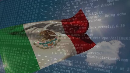Mexican flag waving over digital code and network data processing animation - Powered by Adobe