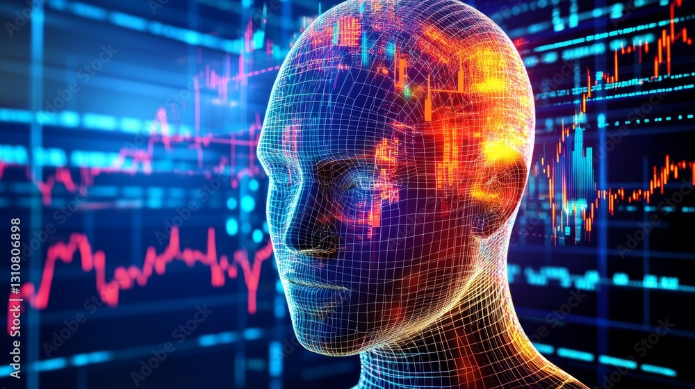 Poster digital human representation in data analysis and technology background