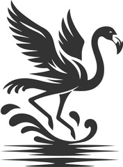 Silhouette of a flamingo taking off from the water animal vector