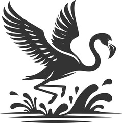 Obraz premium Silhouette of a flamingo taking off from the water animal vector