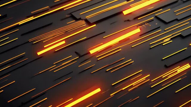 Abstract composition featuring dynamic lines in vibrant orange against a dark background, creating a sense of motion and energy.
