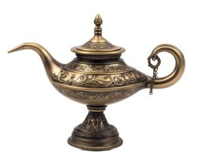 Ornate Antique Brass Genie Lamp with Intricate Engravings On Transparent Background Generative Ai