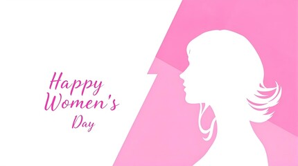 Happy Women's Day Graphic: Silhouette of Woman in Pink & White, Vector Illustration for International Women's Day Celebration