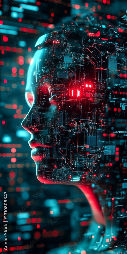 Poster futuristic human-computer interface with circuit patterns and lights