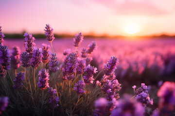 Obraz premium lavender flowers. close up shot of lavender flowers. Blooming lavender in a field