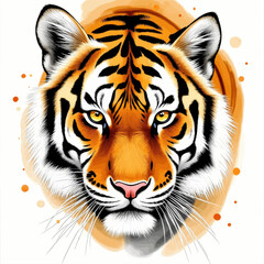 Fototapeta premium Watercolor portrait of a Tiger head with orange halo