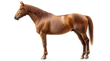 Fototapeta premium Chestnut horse standing profile, isolated on white.
