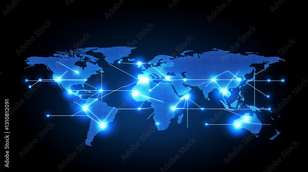 Aufkleber a blue globe with many lines connecting it. abstract digital world with global network connections, 