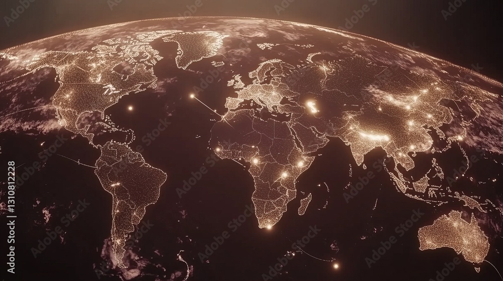 Poster a globe with lights on it. abstract digital world with global network connections, background for bu