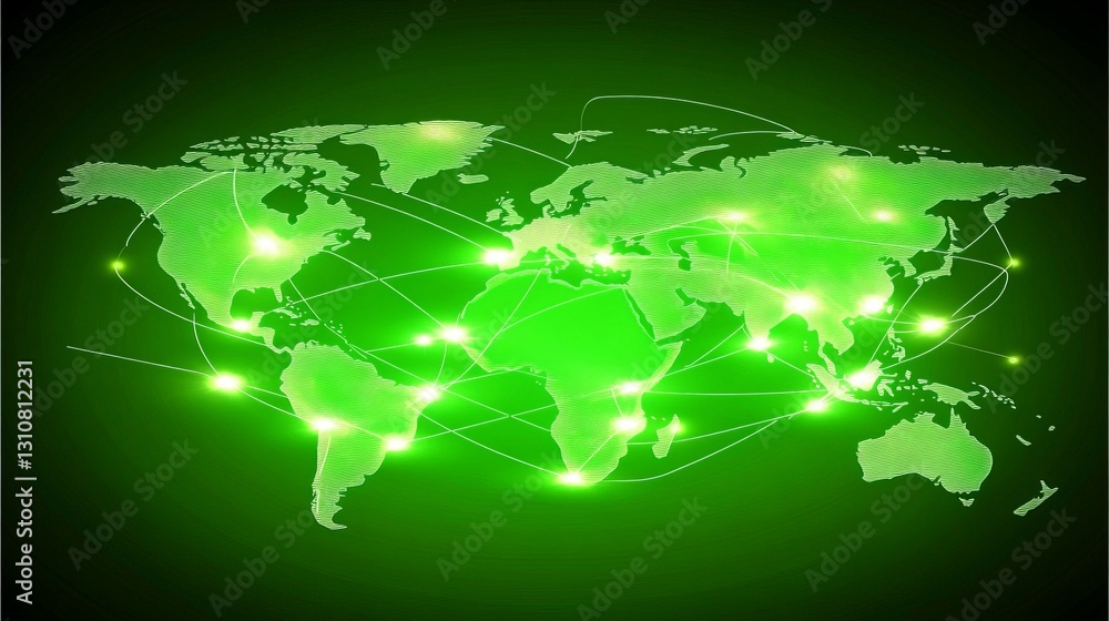 Poster a green globe with a network of lines connecting it. abstract digital world with global network conn
