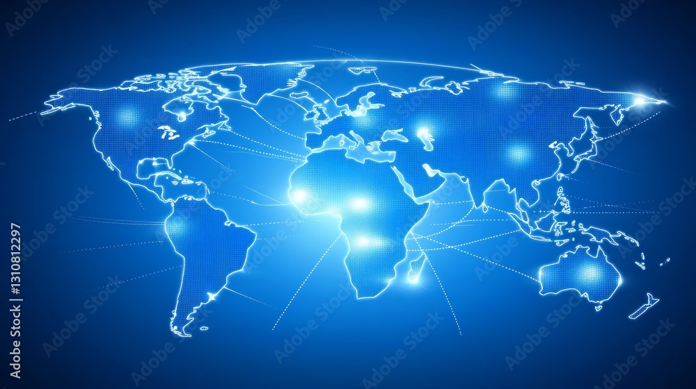 Poster a blue globe with a map of the world on it. abstract digital world with global network connections, 