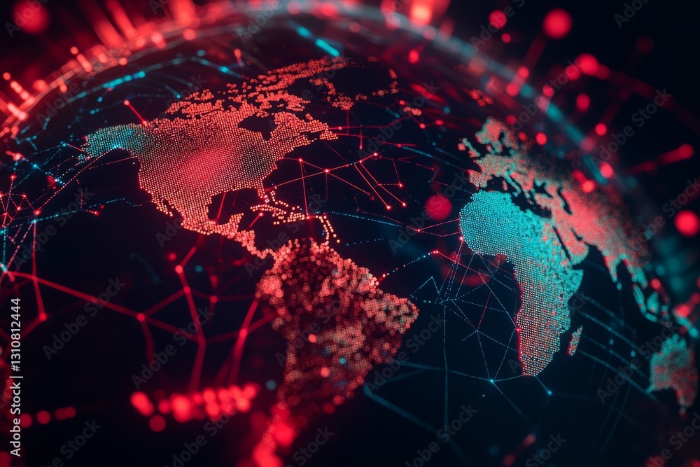 Poster a globe with red and blue lines on it. abstract digital world with global network connections, backg