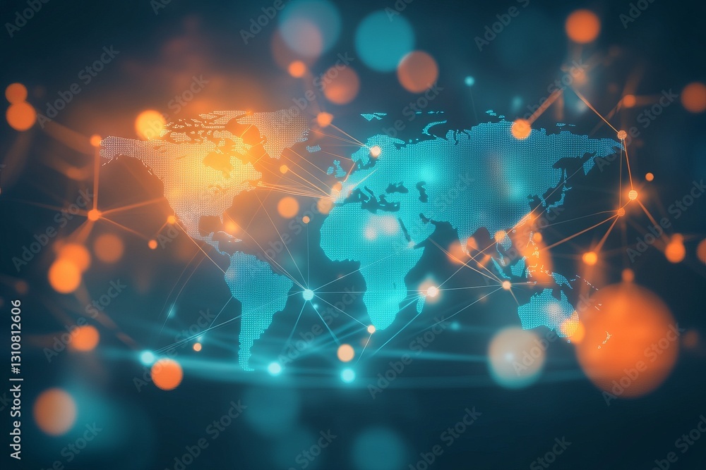Poster a computer generated image of the world with a blue and orange background. abstract digital world wi