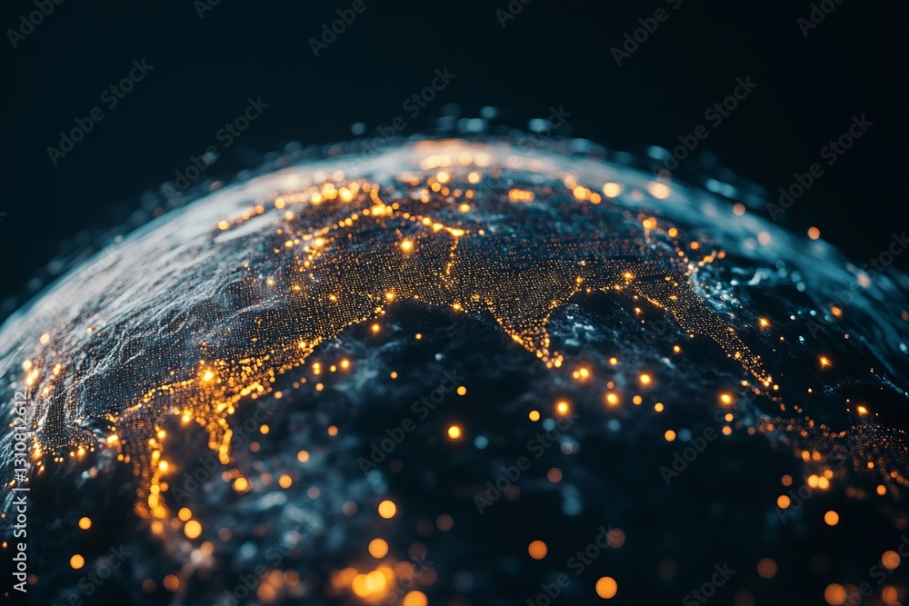 Poster a globe with a lot of lights on it. abstract digital world with global network connections, backgrou