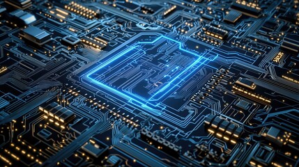 Futuristic Circuit Board Close-Up with Space for Text