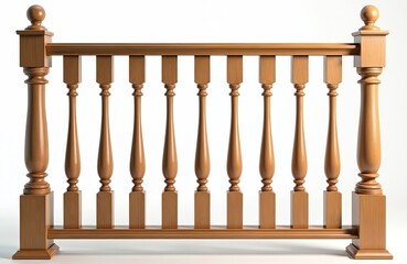 Fototapeta premium Wooden banister isolated on transparent background features rail, balusters providing safety. Staircase support ensures secure climb. Structure includes handrail grip architecture. Interior design
