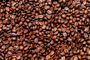 roasted coffee beans background, brown coffee beans.