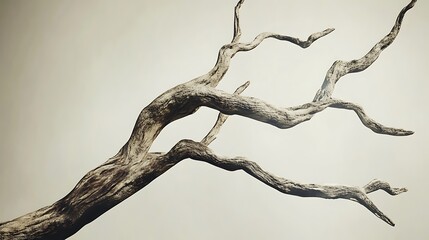 Fototapeta premium A close-up of a weathered tree branch against a light background, showcasing natural textures.
