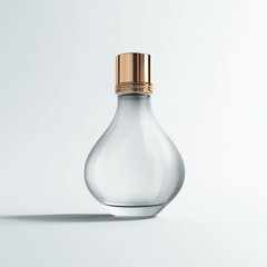 Elegant cosmetic bottle mockup, frosted glass with golden cap, soft shadow, premium branding design, realistic reflections, high detail, isolated on white background