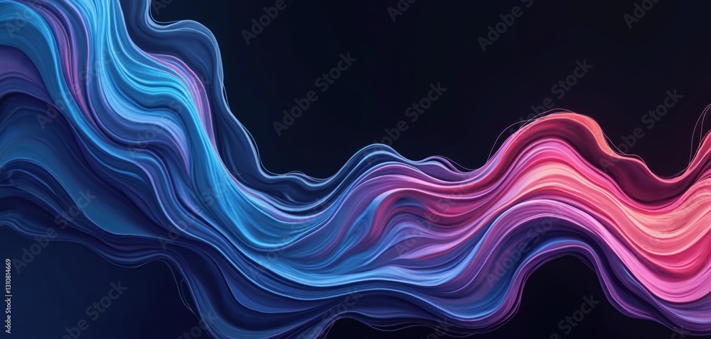 Poster Wavy flowing lines background. Abstract colorful wave pattern design. Blue, pink, violet gradient mesh. Curves motion art for banners, cards, greetings, templates, posters, product demos, web design.