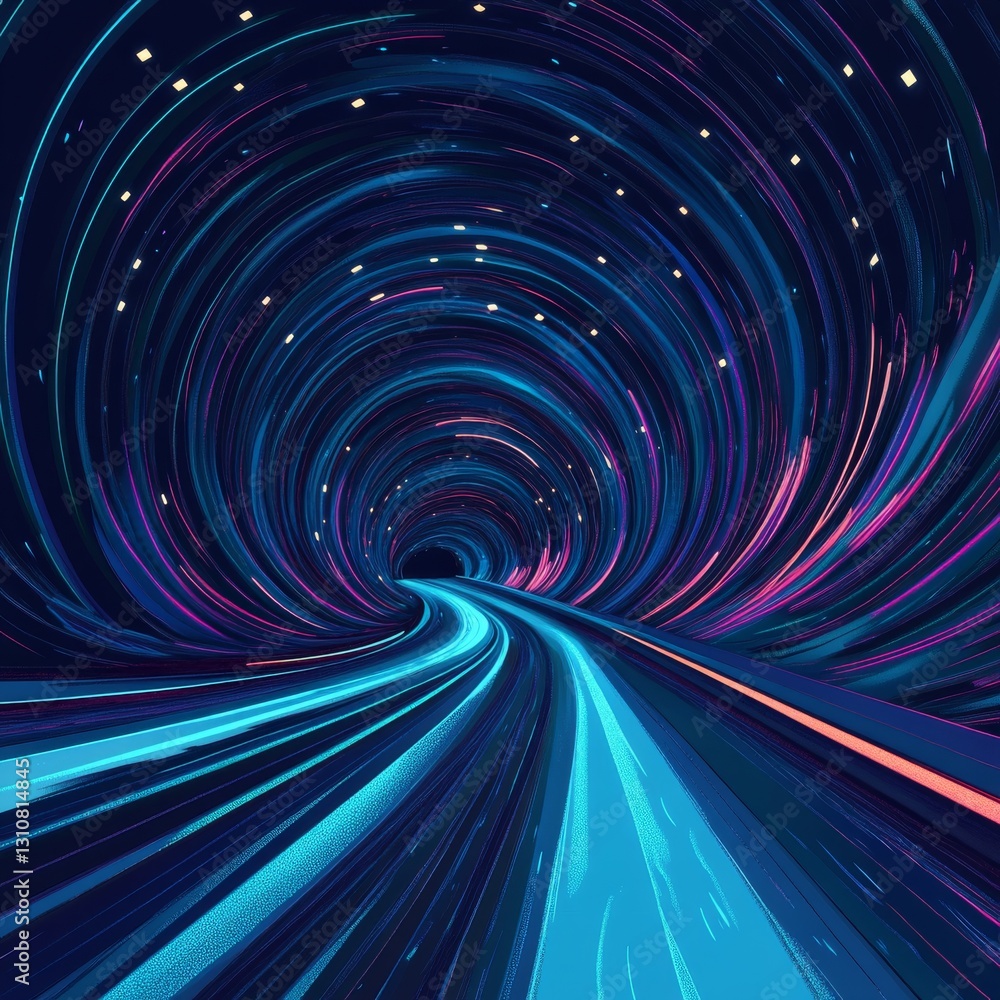 Leinwandbilder cybernetic highway: navigating a digital vortex of light and speed toward an unknown destination.