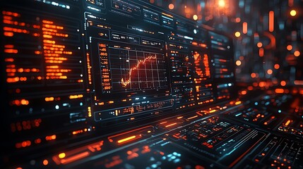 Futuristic Technology Interface with Stock Market Data and Graph Display