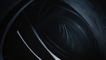Abstract digital art of tunnellike structure with curved lines on black background, creating depth, movement, and futuristic energy.