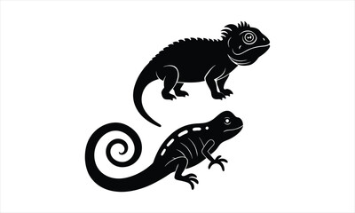 Obraz premium Chameleon and Lizard Black Silhouettes Design