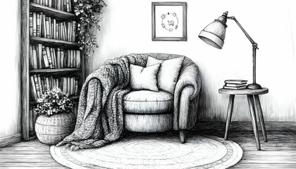 Cozy Reading Nook Drawing