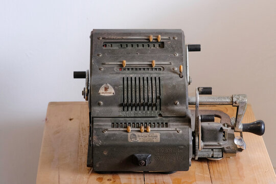 Old fashioned calculator machine used in shops many years ago in Yogyakarta
