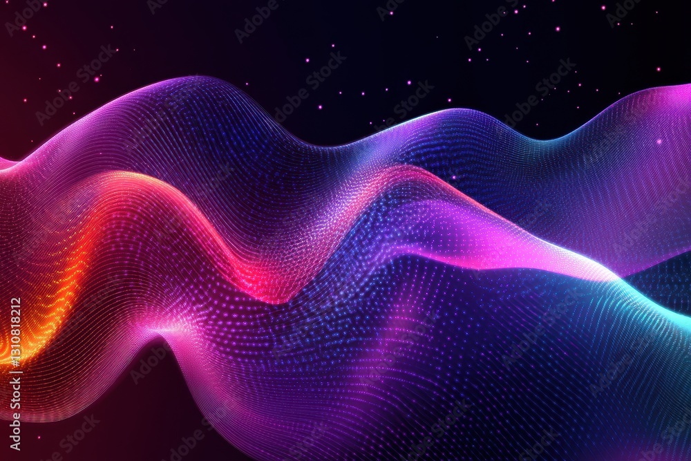 Poster abstract colorful wave of glowing particles on dark background. ideal for technology, ai, and data v