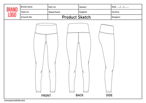 legging pant technical drawing fashion flat sketch vector illustration template for ladies with tech pack details