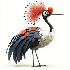 Obraz premium Cartoon Grey Crowned Crane Bird Stylized 3D Render African Wildlife Illustration