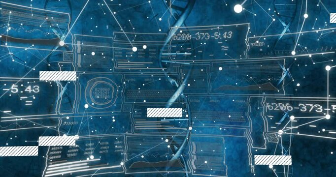 DNA strand with binary coding, processing scientific data in animated sequence - Powered by Adobe