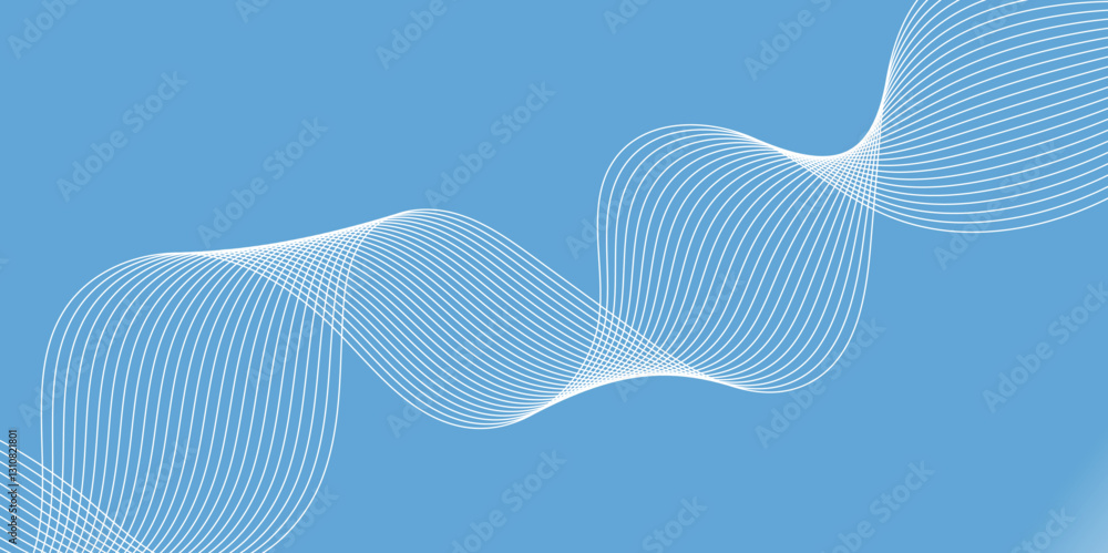 Poster abstract blue background with whit line. modern template abstract design flowing particles digital f