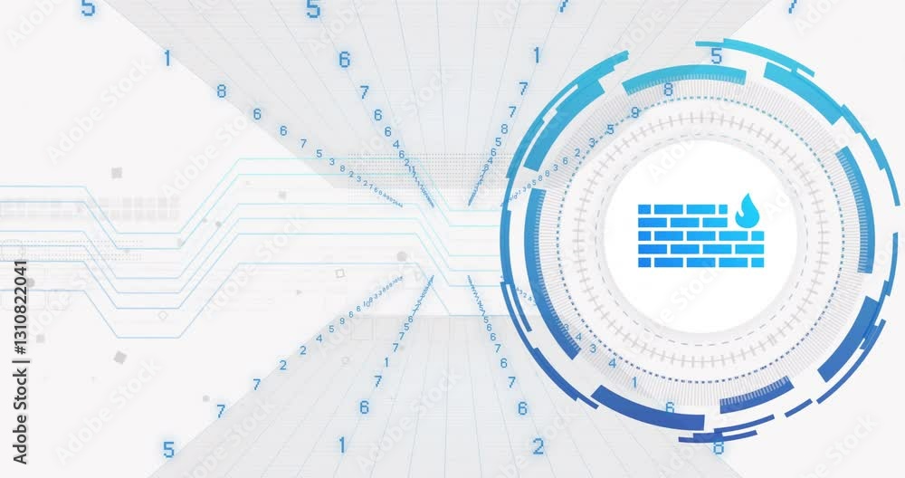 Poster digital security concept with firewall icon and data flow animation