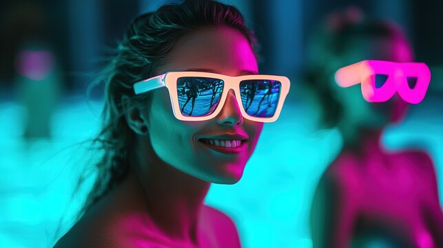 Futuristic neon beach party coastal venue event photography vibrant atmosphere close-up uv-reactive celebration
