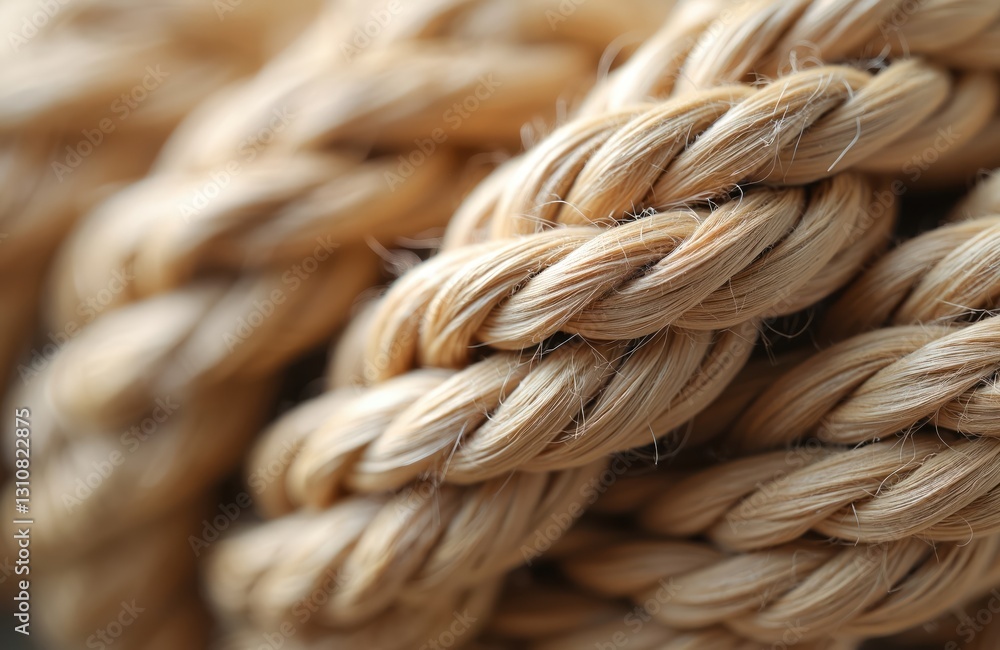 Poster macro photo of brown braided rope texture. woven strands intertwined, creating intricate beige patte