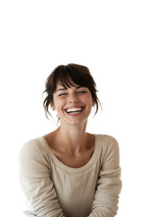 woman,smiling,hands raised and cheering for victory,PNG,transparent background,clipart.