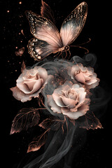 Dancing butterflies and beautiful roses