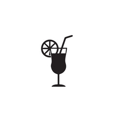 cocktail glass with lemon slice and straw vector icon