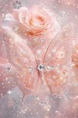 Fototapeta premium Dancing butterflies and beautiful roses