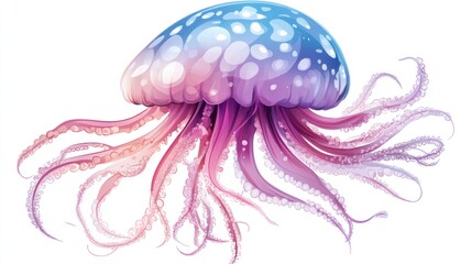 Vibrant jellyfish with iridescent colors and spotted dome.