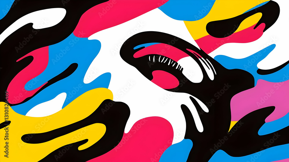 Poster colorful abstract wave patterns with eye motif in vivid colors