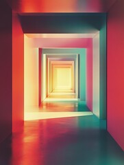 Hallway vanishing point perspective, Architecture abstract geometric , colorful background, modern design concept.