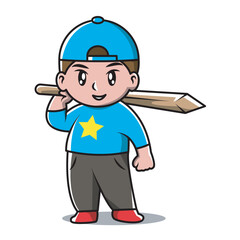 Boys in cute knight hats with wooden swords. Children of ancient gladiators and warriors.
