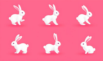 Obraz premium White Bunny Character Animation on Bright Pink Background