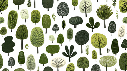 Colorful Collection of Stylized Trees in Various Shapes and Sizes